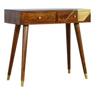 Mango Wood 2 Drawer Console Table, Brass Inlay Fronts