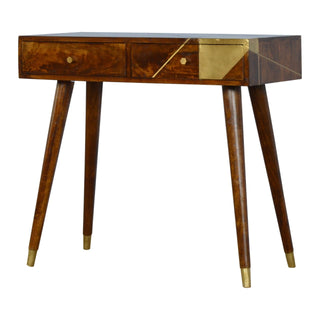 Mango Wood 2 Drawer Console Table, Brass Inlay Fronts