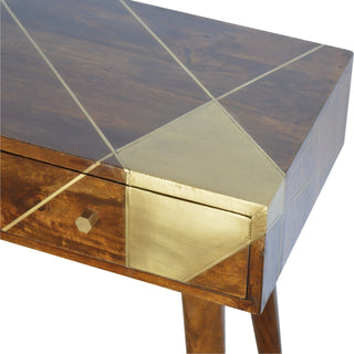 Mango Wood 2 Drawer Console Table, Brass Inlay Fronts