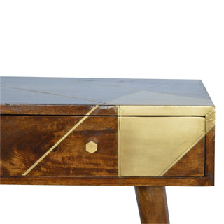 Mango Wood 2 Drawer Console Table, Brass Inlay Fronts