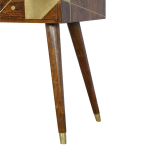 Mango Wood 2 Drawer Console Table, Brass Inlay Fronts
