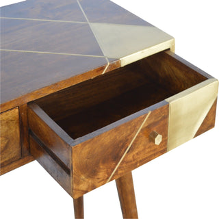 Mango Wood 2 Drawer Console Table, Brass Inlay Fronts