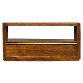 Brass-Accented Chestnut TV Stand in Solid Mango Wood