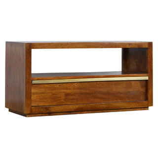 Brass-Accented Chestnut TV Stand in Solid Mango Wood