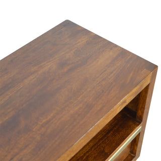 Brass-Accented Chestnut TV Stand in Solid Mango Wood
