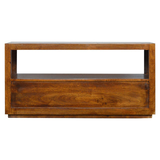 Brass-Accented Chestnut TV Stand in Solid Mango Wood