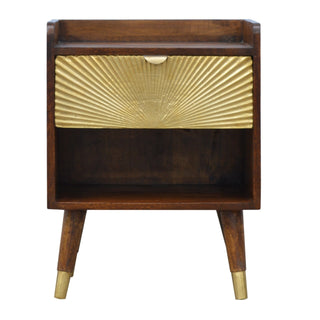 Mango Wood Sunrise Bedside Table with Brass Plated Drawer