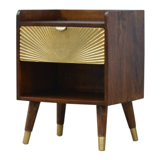 Mango Wood Sunrise Bedside Table with Brass Plated Drawer