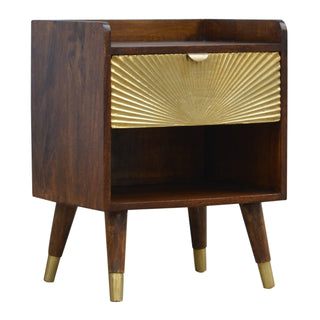 Mango Wood Sunrise Bedside Table with Brass Plated Drawer