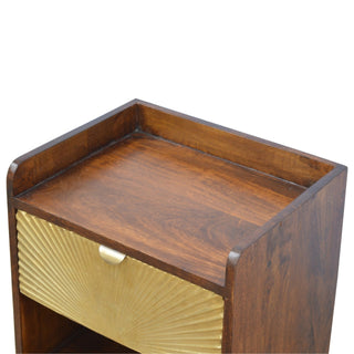Mango Wood Sunrise Bedside Table with Brass Plated Drawer