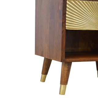 Mango Wood Sunrise Bedside Table with Brass Plated Drawer