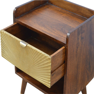 Mango Wood Sunrise Bedside Table with Brass Plated Drawer