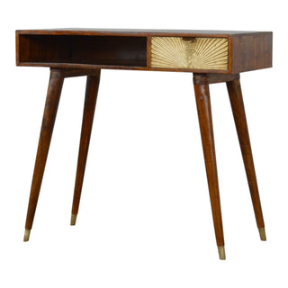 Mango Wood Sunrise Desk with Brass Plated Drawer