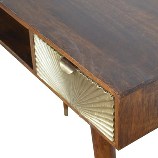 Mango Wood Sunrise Desk with Brass Plated Drawer