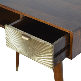 Mango Wood Sunrise Desk with Brass Plated Drawer