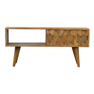 Pineapple Carved TV Stand, Mango Wood in Oak Finish