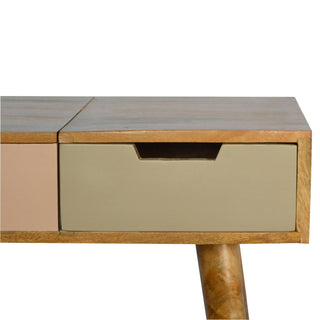 Mango Wood Dressing Table with Foldable Mirror, Blush Pink