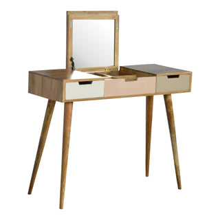 Mango Wood Dressing Table with Foldable Mirror, Blush Pink