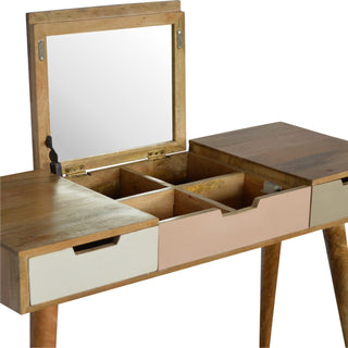 Mango Wood Dressing Table with Foldable Mirror, Blush Pink