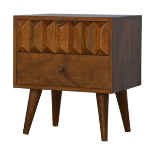 Mango Wood Prism Bedside Table, Chestnut Finish