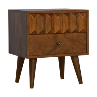 Mango Wood Prism Bedside Table, Chestnut Finish