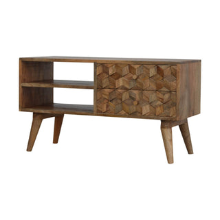 Cube-Carved TV Stand - 2-Drawer & 2-Shelf Mango Wood