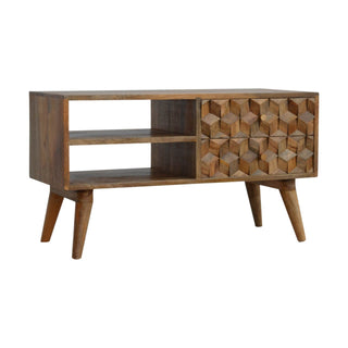Cube-Carved TV Stand - 2-Drawer & 2-Shelf Mango Wood
