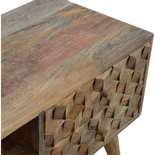 Cube-Carved TV Stand - 2-Drawer & 2-Shelf Mango Wood