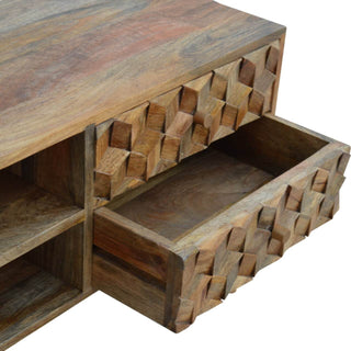 Cube-Carved TV Stand - 2-Drawer & 2-Shelf Mango Wood