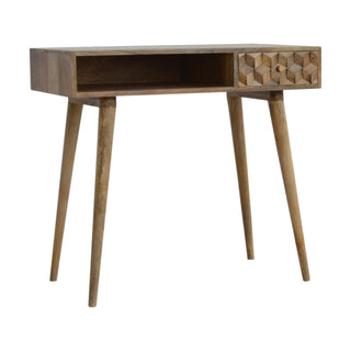 Mango Wood Cube Carved Desk in Oak Finish