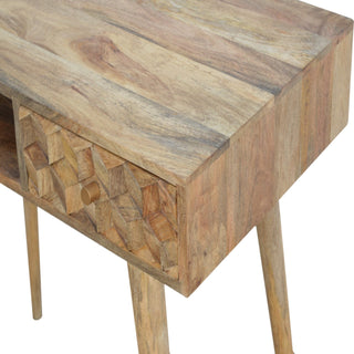 Mango Wood Cube Carved Desk in Oak Finish