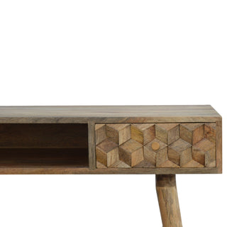 Mango Wood Cube Carved Desk in Oak Finish