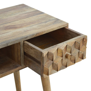 Mango Wood Cube Carved Desk in Oak Finish