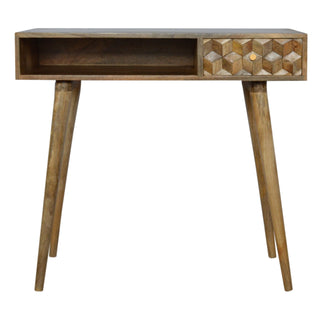 Mango Wood Cube Carved Desk in Oak Finish