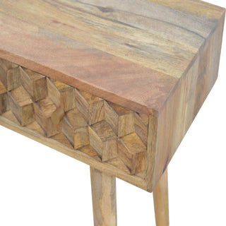 Cube Carved 2 Drawer Console Table, Oak Finish