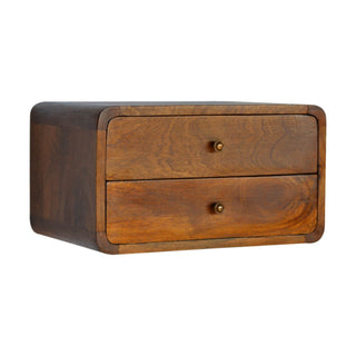 Wide Floating Bedside Table with 2 Drawers, Chestnut Finish