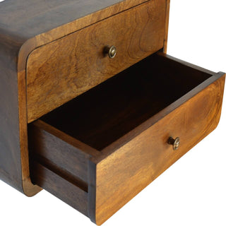 Wide Floating Bedside Table with 2 Drawers, Chestnut Finish