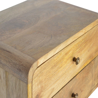Mango Wood Wide Floating Bedside Table with 2 Drawers, Oak Finish