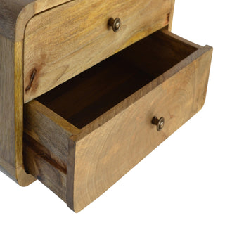 Mango Wood Wide Floating Bedside Table with 2 Drawers, Oak Finish