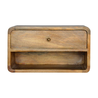 Floating Bedside Table - Solid Wood, 1 Drawer 1 Shelf