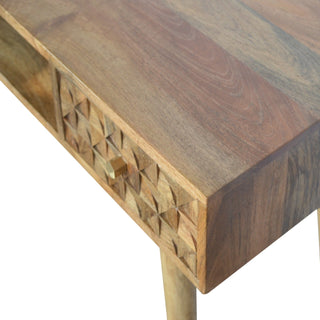 Mango Wood Diamond Carved Desk in Oak Finish