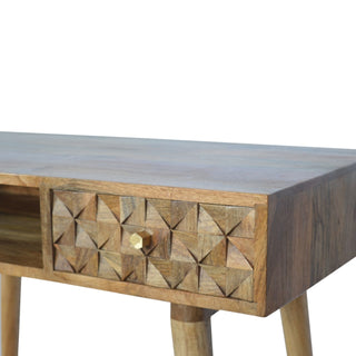 Mango Wood Diamond Carved Desk in Oak Finish
