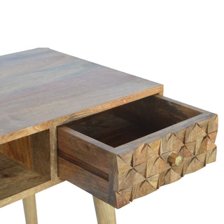 Mango Wood Diamond Carved Desk in Oak Finish