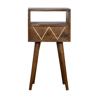 Brass Inlay Mango Wood Narrow Bedside Table