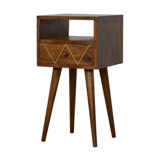 Brass Inlay Mango Wood Narrow Bedside Table
