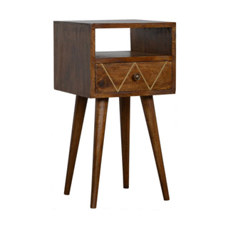 Brass Inlay Mango Wood Narrow Bedside Table