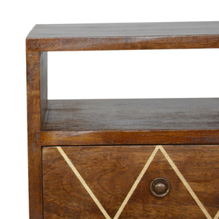 Brass Inlay Mango Wood Narrow Bedside Table