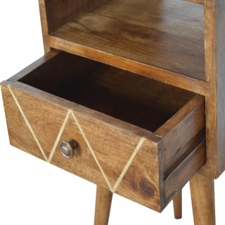 Brass Inlay Mango Wood Narrow Bedside Table