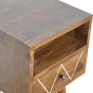 Brass Inlay Mango Wood Narrow Bedside Table