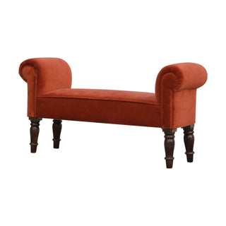 Mango Wood Frame Bench – Upholstered in Brick Red